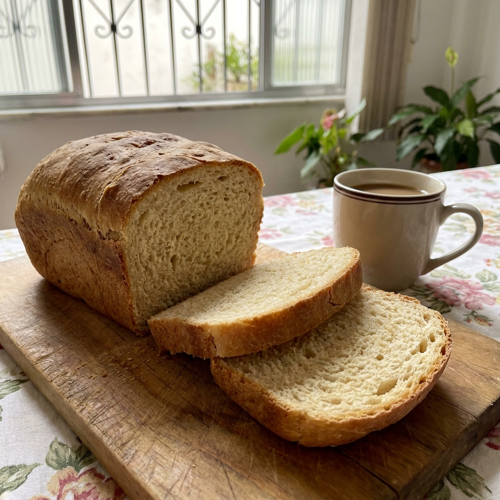 Capa do guia O Seu Guia, da Chef Liliane, sobre a mesa da cozinha ao lado de um pão sem glúten e uma xícara de café